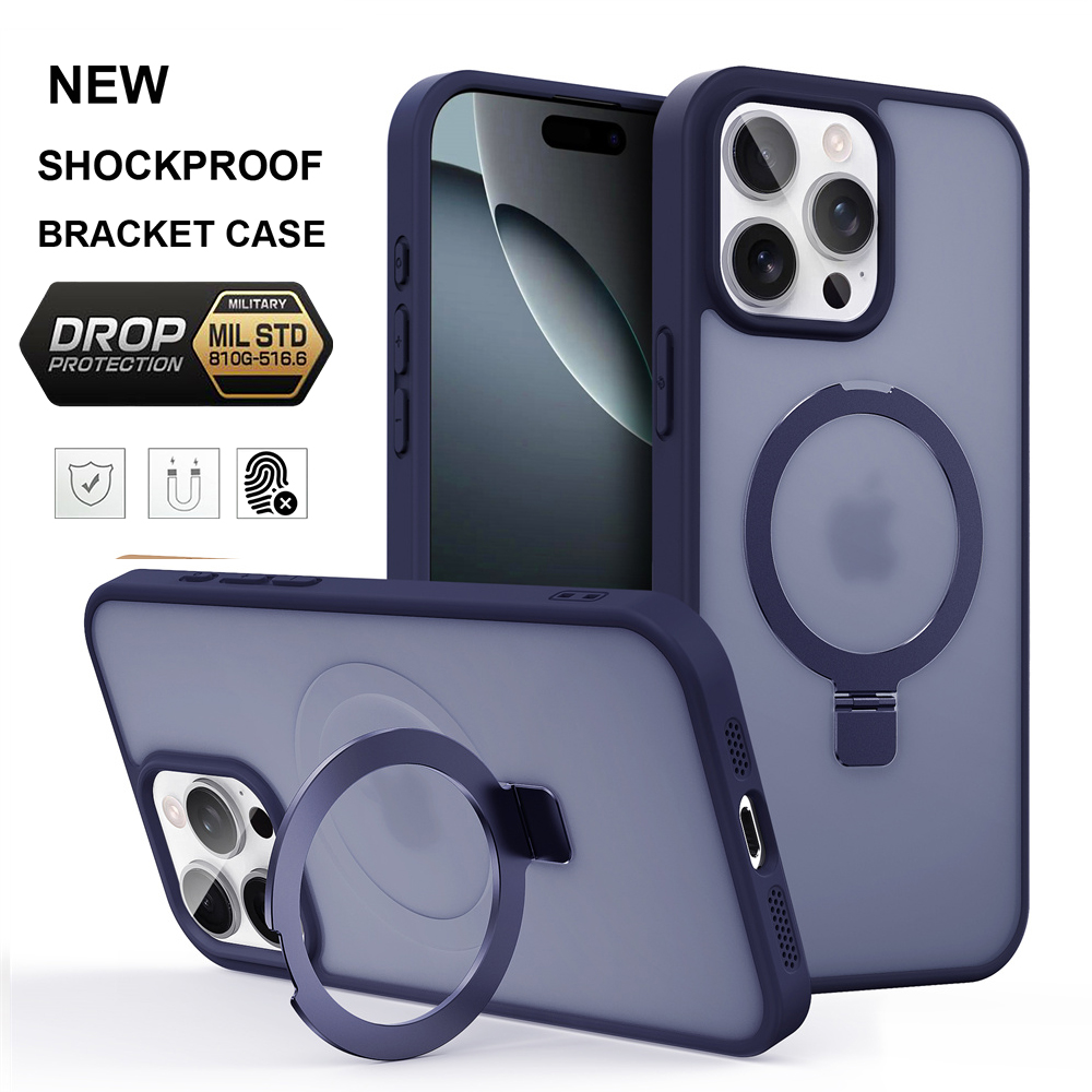 Magnetic Charging Stand - メタルリングスタンド付きマットマグネティックケース Magsafe対応 iPhone 17 18 16