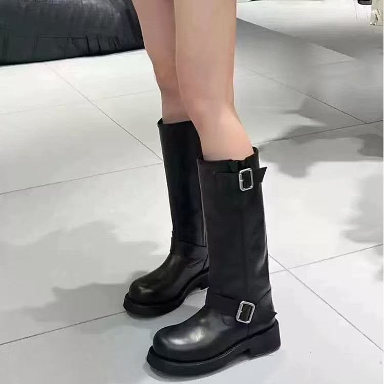 女性ベルトバックル装飾ロングブーツワイドレッグですが膝上では - Leather Classic Strap のレビューと価格